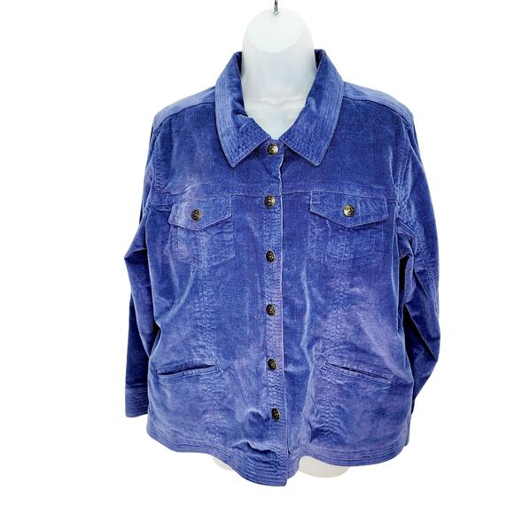 Denim & Co Blue Stretch  Corduroy Long Sleeve Button Front Women's Jacket - Picture 1 of 11